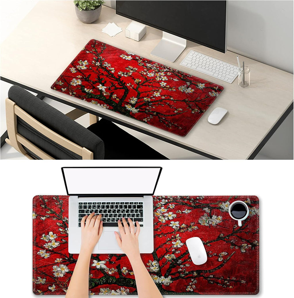 Extended Gaming Mouse Pad XXL  Large Keyboard Mat Long Mousepad Desk Decor Writing Pad Non Slip Rubber Base Stitched Edges for Work, Game, Office, Home, 35.1" X 15.7", Red Painting
